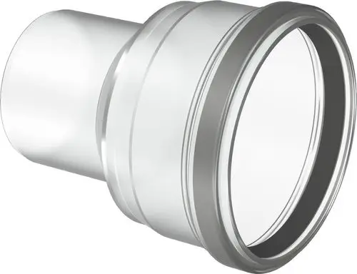 Weißes Verbindungselement von Bosch mit zwei unterschiedlichen Durchmessern, geeignet für Abgassysteme, präsentiert in schmaler, zylindrischer Form.